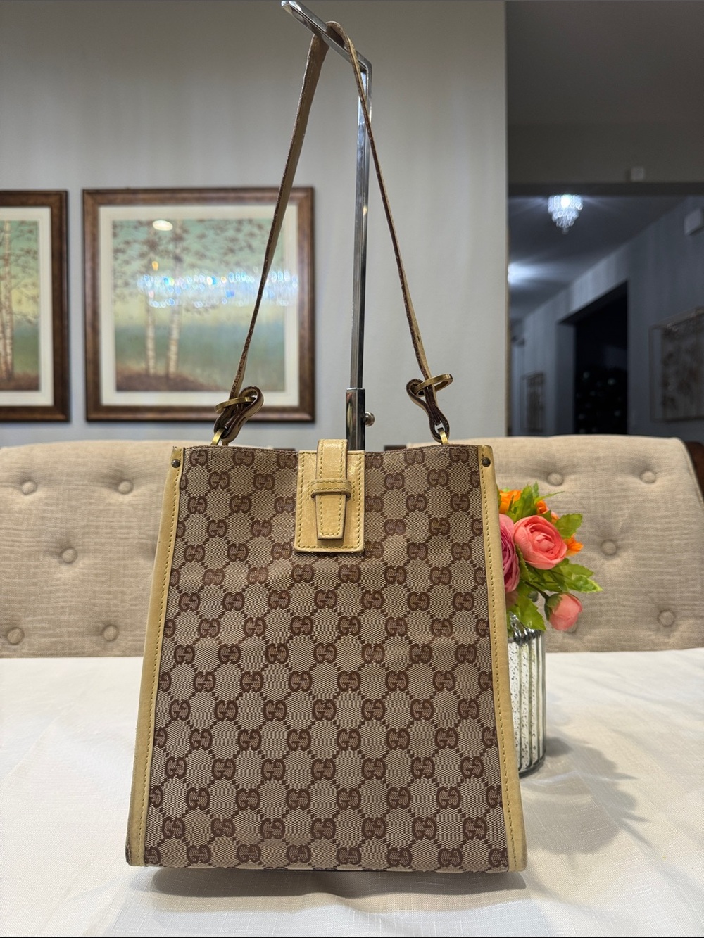 Authentic Gucci Brown Monogram Shoulder Bag